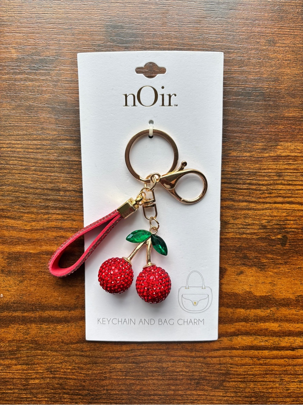 nOir Jewelry Red Crystal Cherry Keychain & Bag Charm - Picture 2 of 2